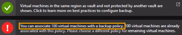 Error on adding virtual machines to Azure Backup