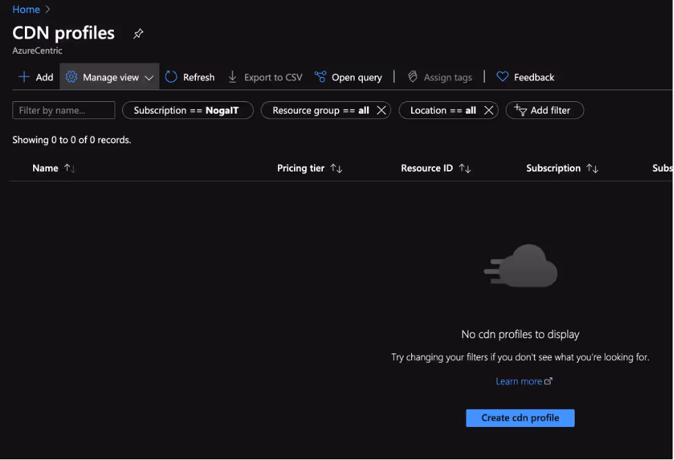 Error on creating an Azure CDN profile with Resource Provider