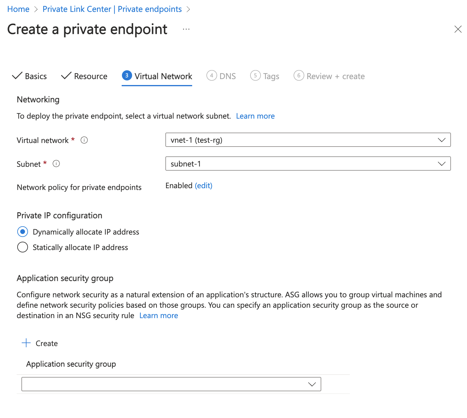 Screenshot of dynamic IP address selection in the Azure portal.