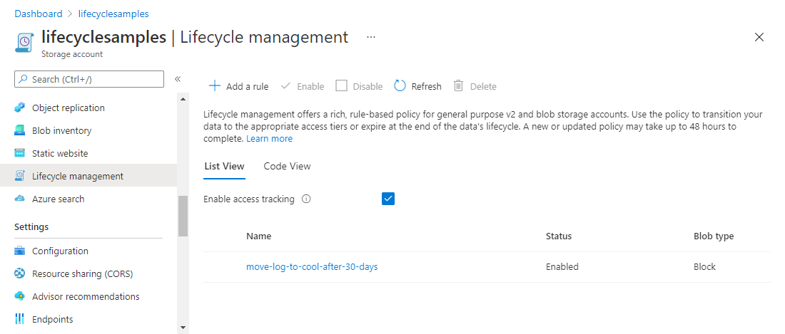 Enable access tracking in Azure portal