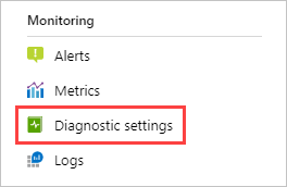 Screenshot showing the Monitoring section of a resource menu in the Azure portal with Diagnostic settings highlighted.
