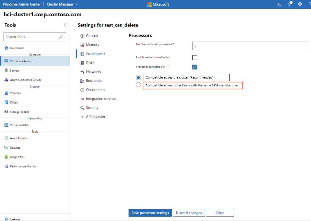 Screenshot of the checkbox to enable processor compatibility.