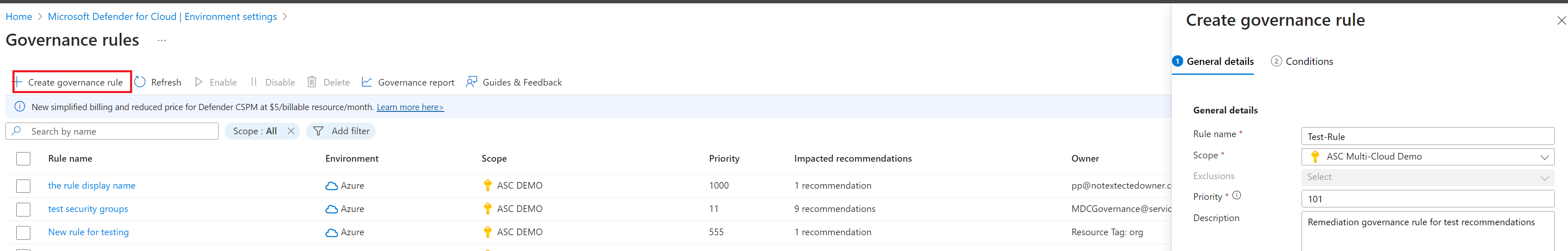 Screenshot of page for adding a governance rule.
