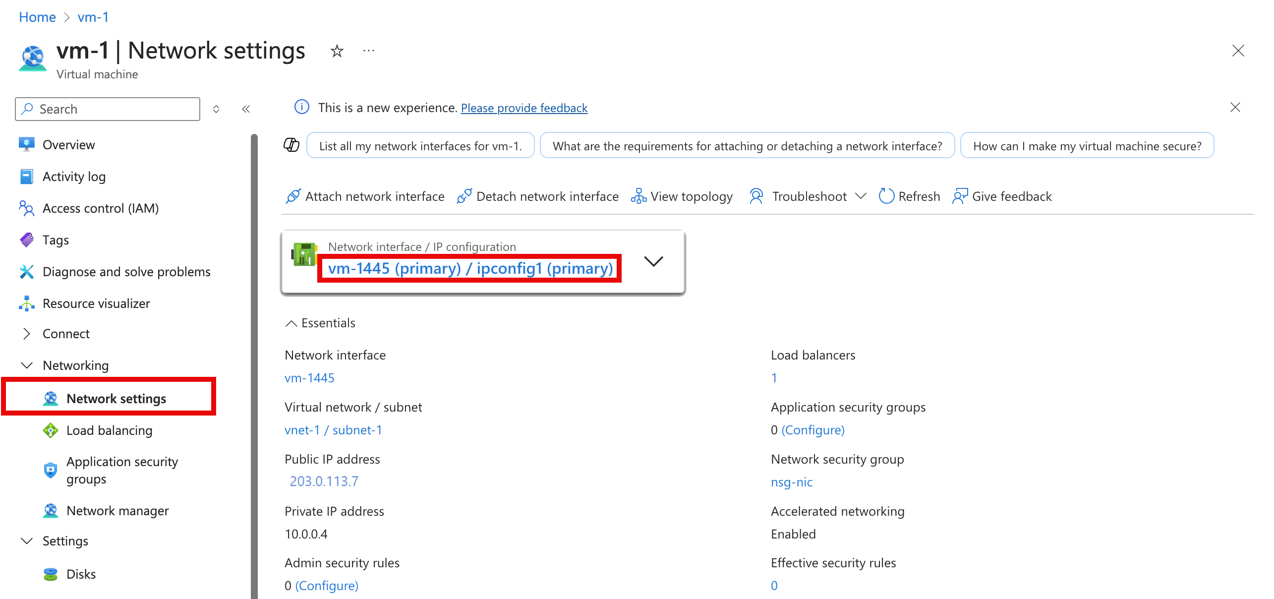 Screenshot of network interface in VM settings.